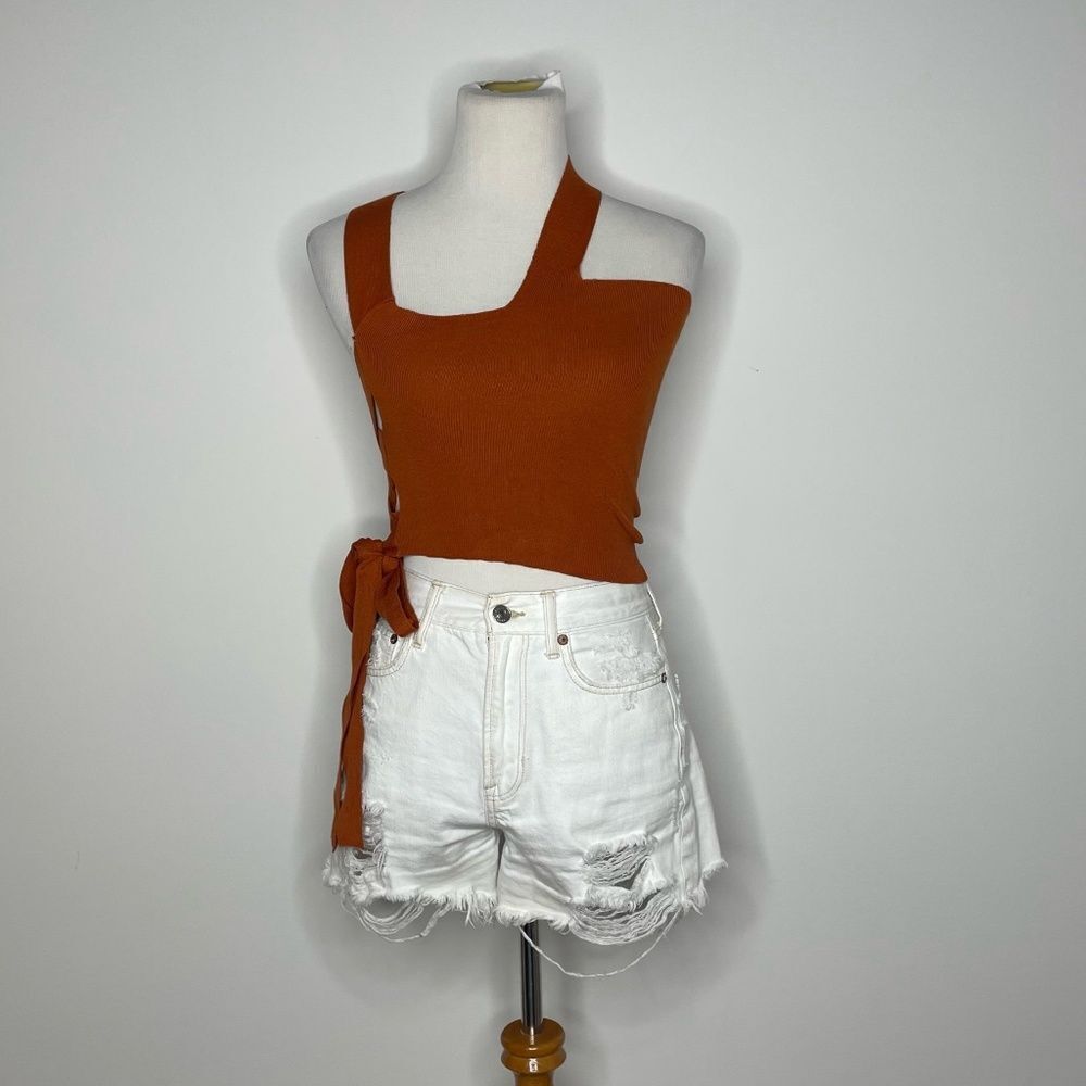 Saints & Hearts- Rust Orange Tank with Tie on the Side